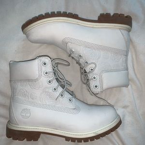 white timberland with rose accents